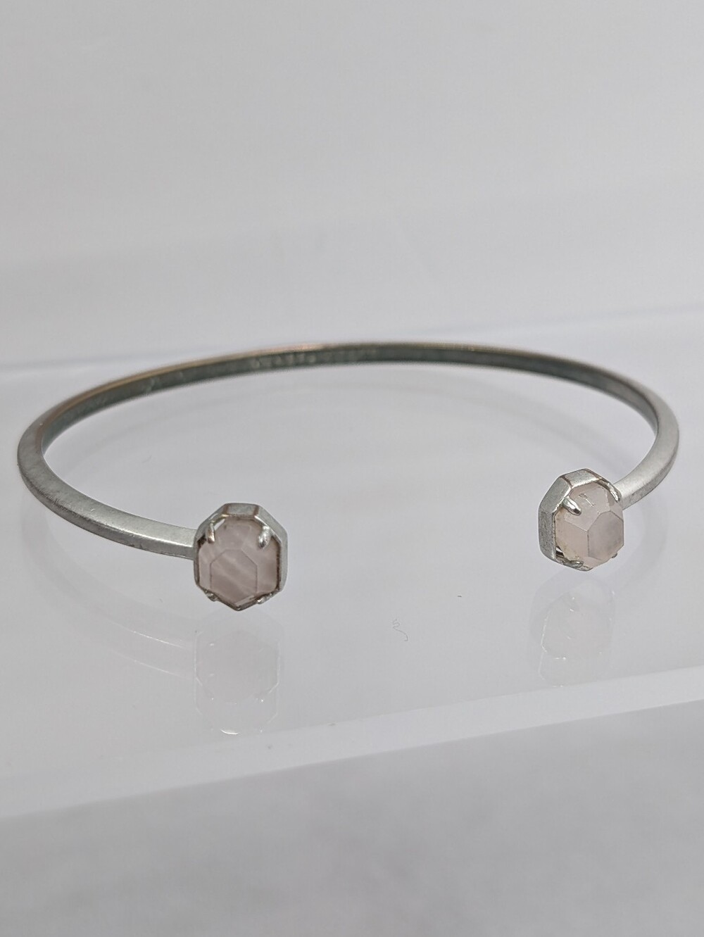 Kendra Scott Silver Tone Blush Pink Stone Open Cuff Bracelet | 0038